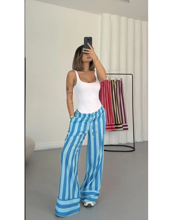 Polly Çizgili Pantolon - Mavi