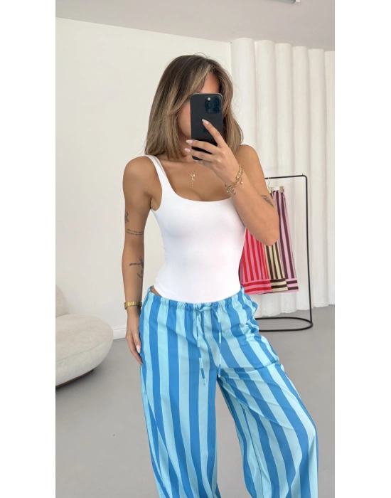 Polly Çizgili Pantolon - Mavi