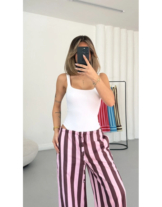 Polly Çizgili Pantolon - Pembe