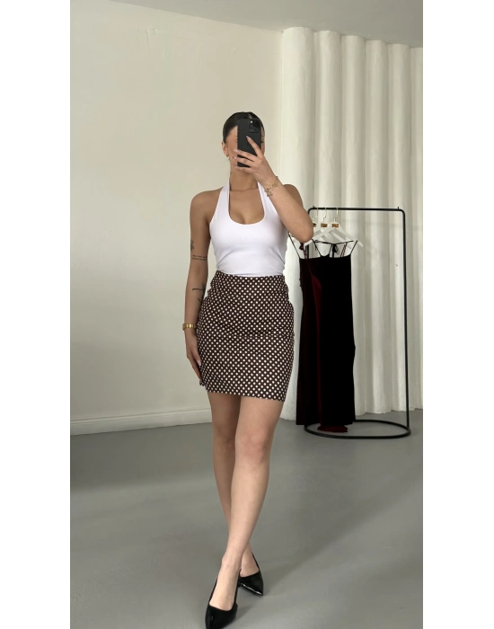 Puantiyeli Mini Etek - Kahve