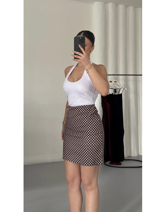 Puantiyeli Mini Etek - Kahve