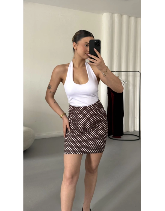 Puantiyeli Mini Etek - Kahve