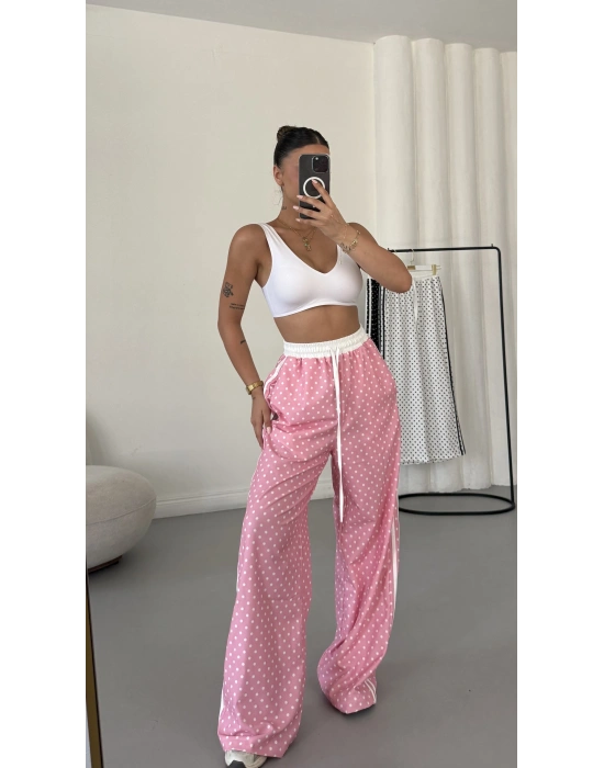 Puantiyeli Salaş Eşofman - Pembe