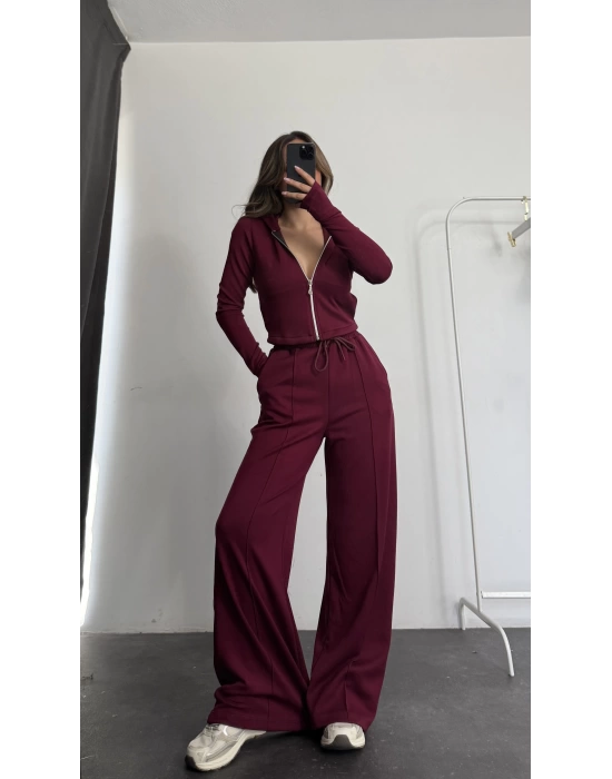 Rach Fermuarlı Eşofman Takımı - Bordo