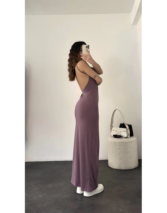 Rana Sırt Dekolte İp Asklı Elbise -Açık Lila