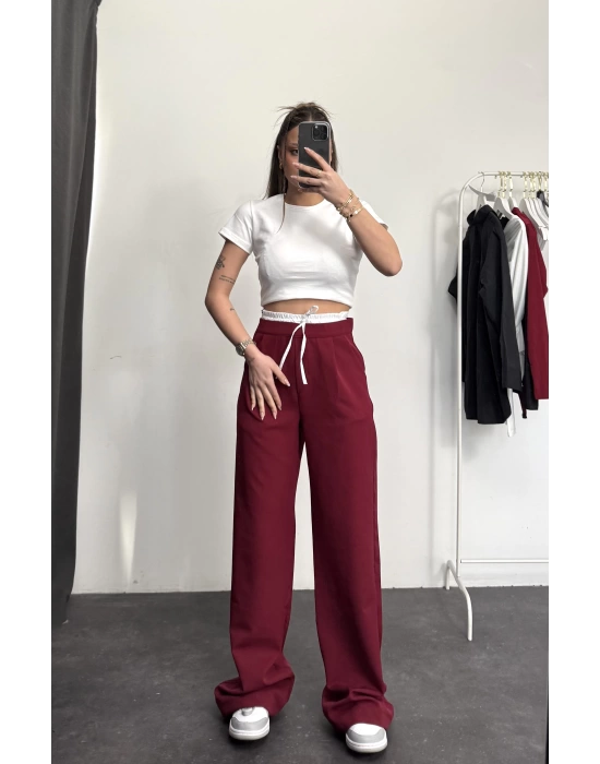 Rave Bel Detay Pantolon - Bordo