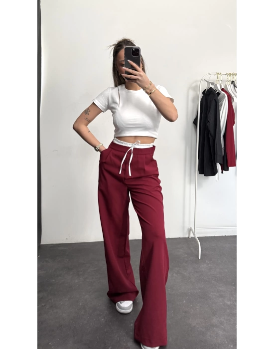 Rave Bel Detay Pantolon - Bordo