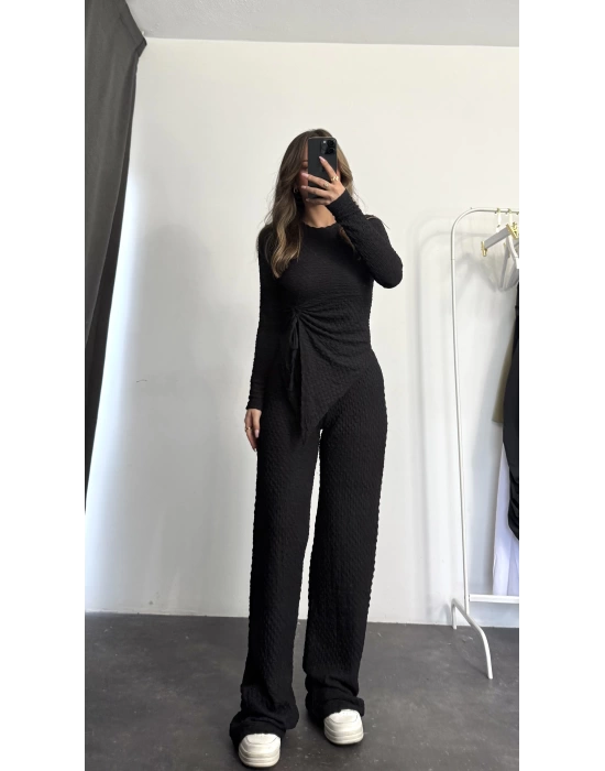 Regina Asimetrik Büzgülü Takım - Siyah