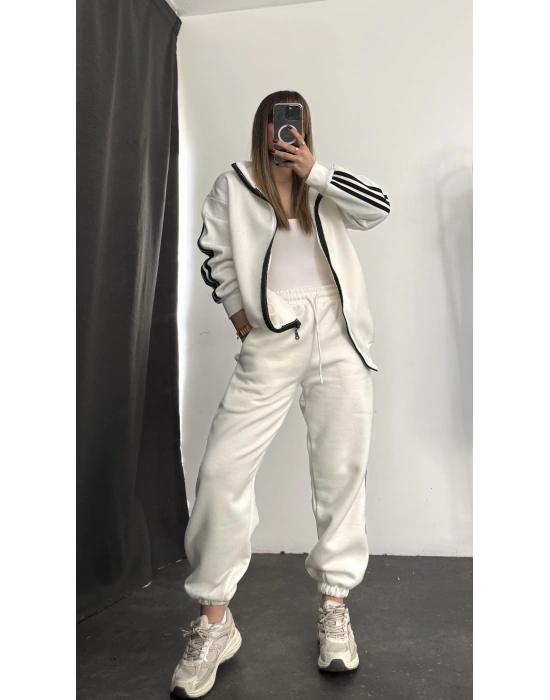 Riley Lastikli Eşofman Takım - Beyaz