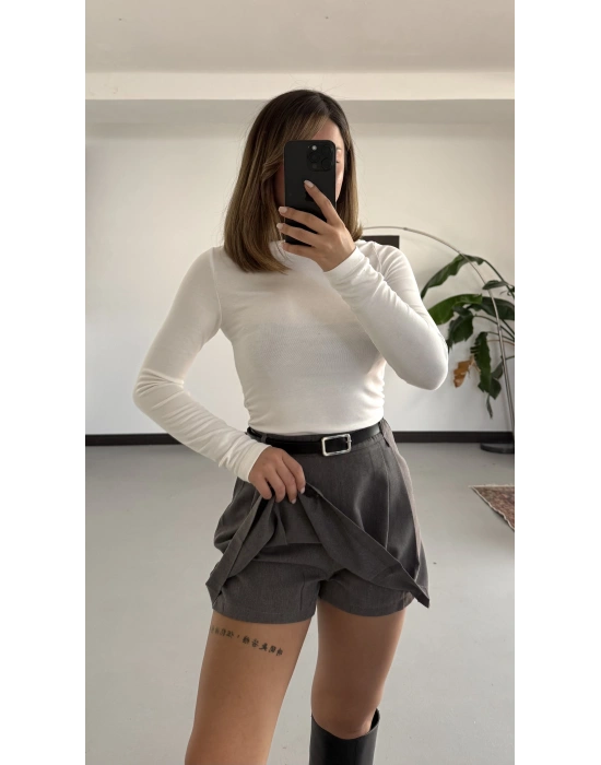 Rita Ön Pileli Şort Etek - Gri