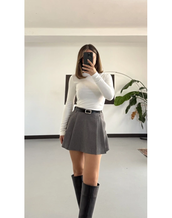 Rita Ön Pileli Şort Etek - Gri