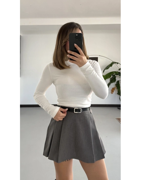 Rita Ön Pileli Şort Etek - Gri