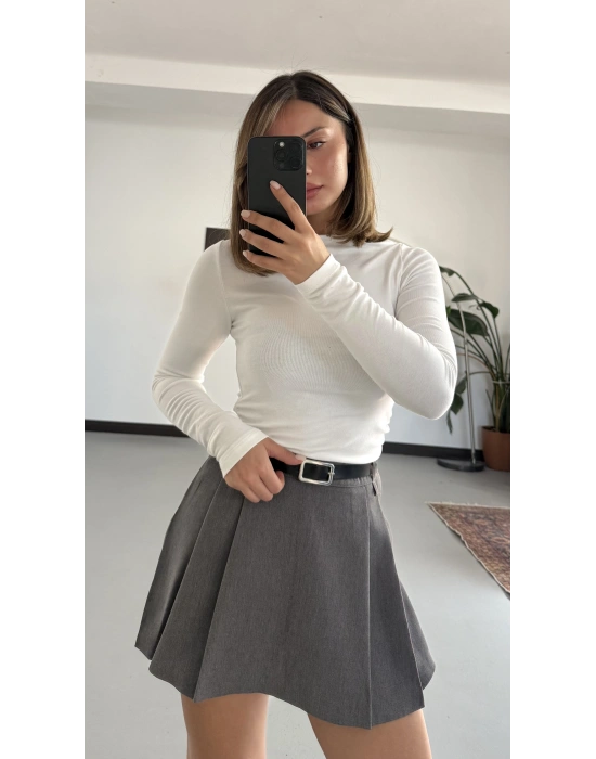 Rita Ön Pileli Şort Etek - Gri