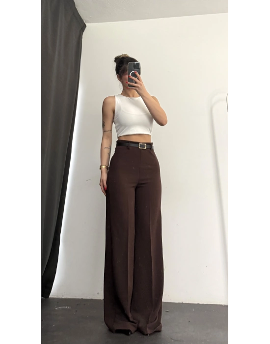 River Kemerli Palazzo Pantolon - Kahve