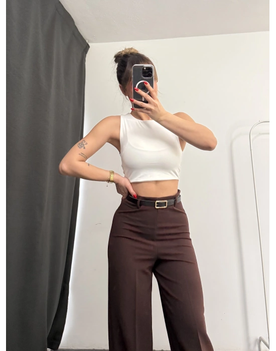 River Kemerli Palazzo Pantolon - Kahve