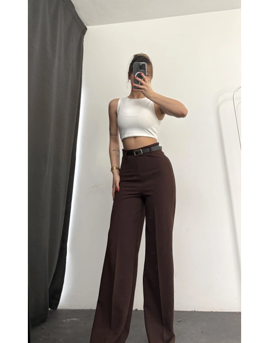 River Kemerli Palazzo Pantolon - Kahve