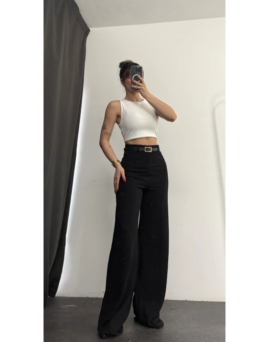 River Kemerli Palazzo Pantolon - Siyah