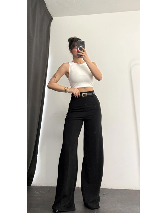 River Kemerli Palazzo Pantolon - Siyah