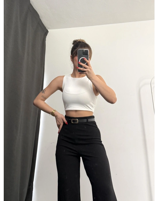 River Kemerli Palazzo Pantolon - Siyah