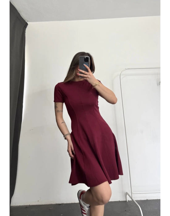 Rona Volanlı Elbise - Bordo