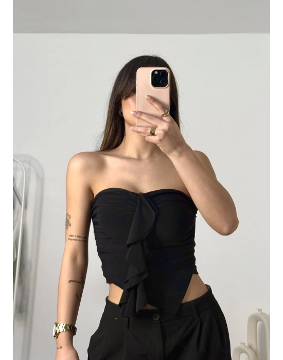 Rose Straplez Crop - Siyah