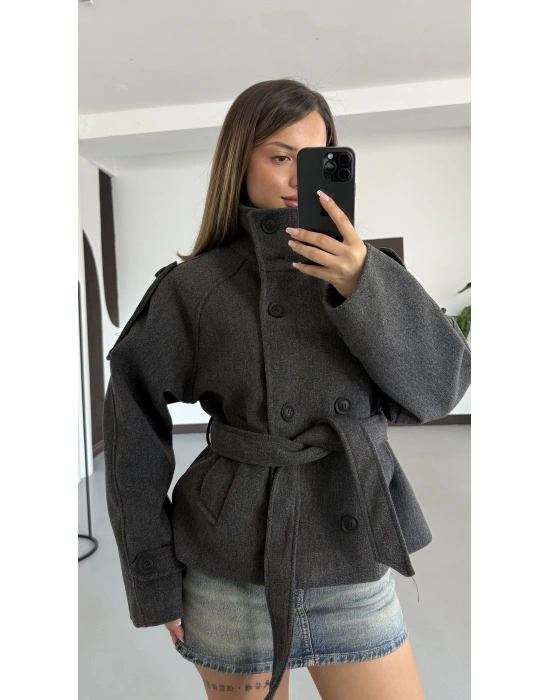 Rosita Dik Yaka Kaşe Kaban - Antrasit