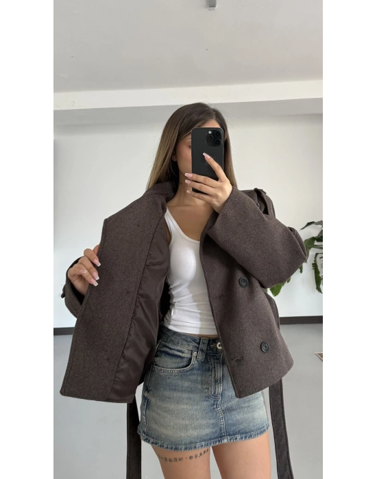 Rosita Dik Yaka Kaşe Kaban - Kahve