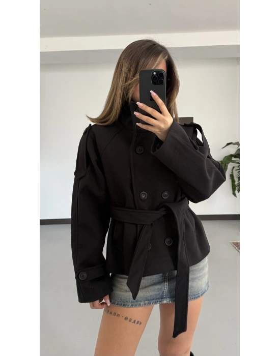 Rosita Dik Yaka Kaşe Kaban - Siyah