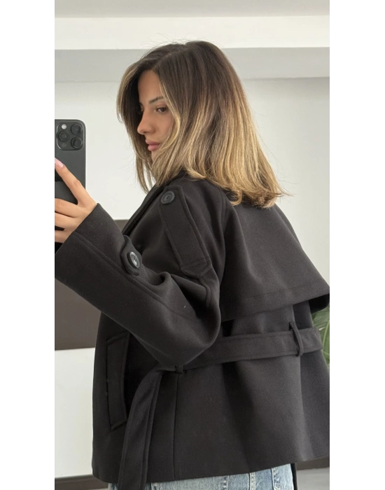 Rosita Dik Yaka Kaşe Kaban - Siyah