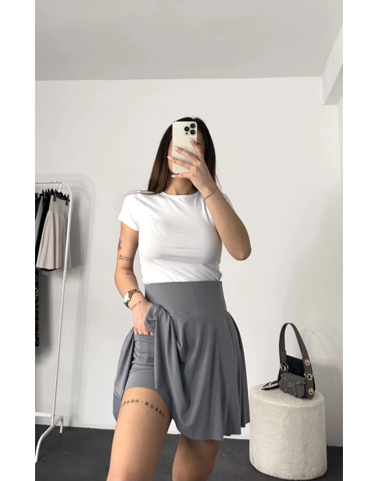 Ruth Şortlu Gizli Cep Etek-Gri
