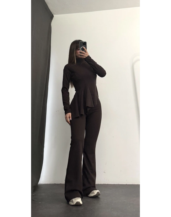 Sabrina Asimetrik Takım - Kahve