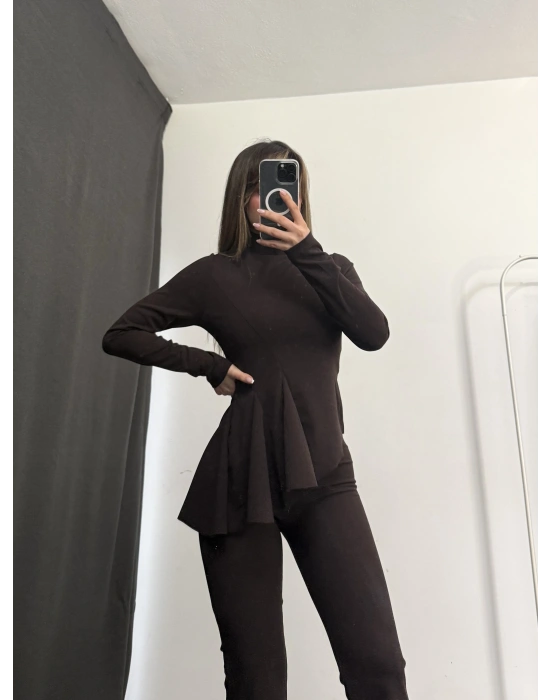 Sabrina Asimetrik Takım - Kahve