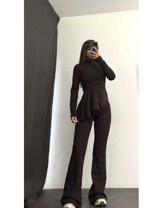 Sabrina Asimetrik Takım - Kahve