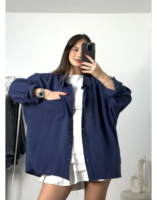 Sadia Dökümlü Gömlek - Lacivert