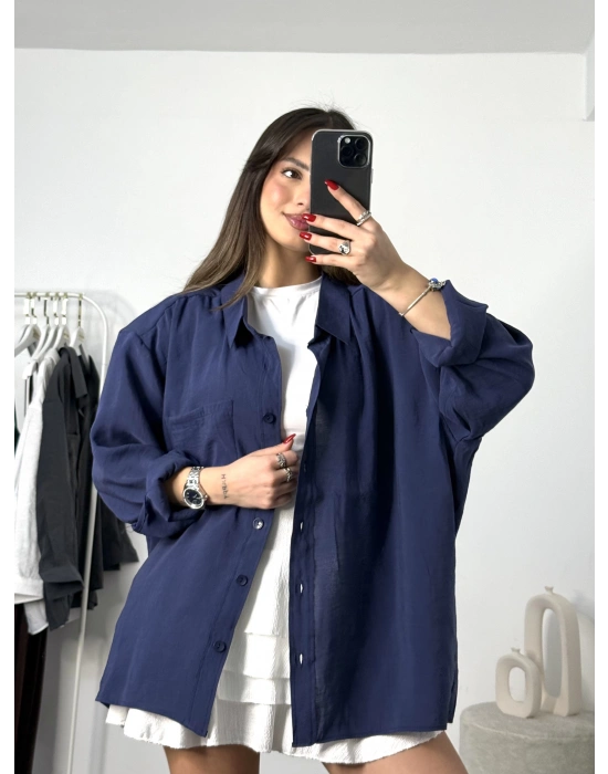 Sadia Dökümlü Gömlek - Lacivert