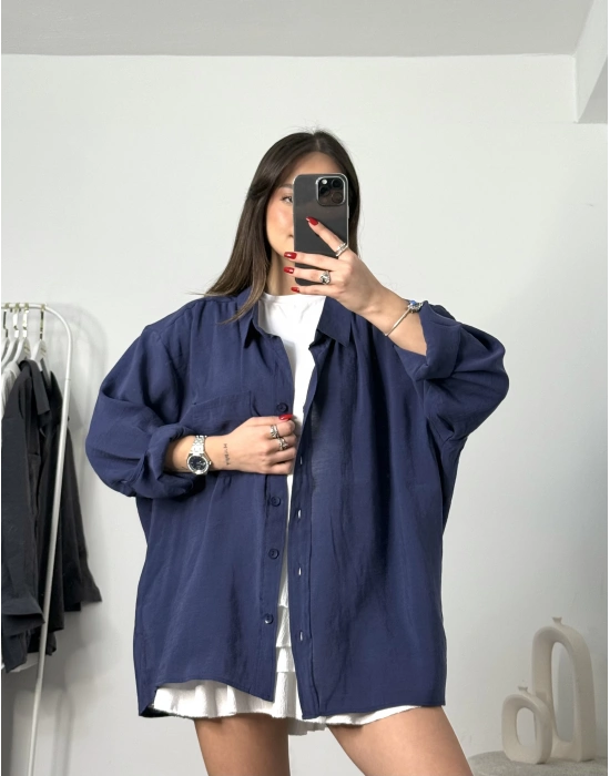 Sadia Dökümlü Gömlek - Lacivert