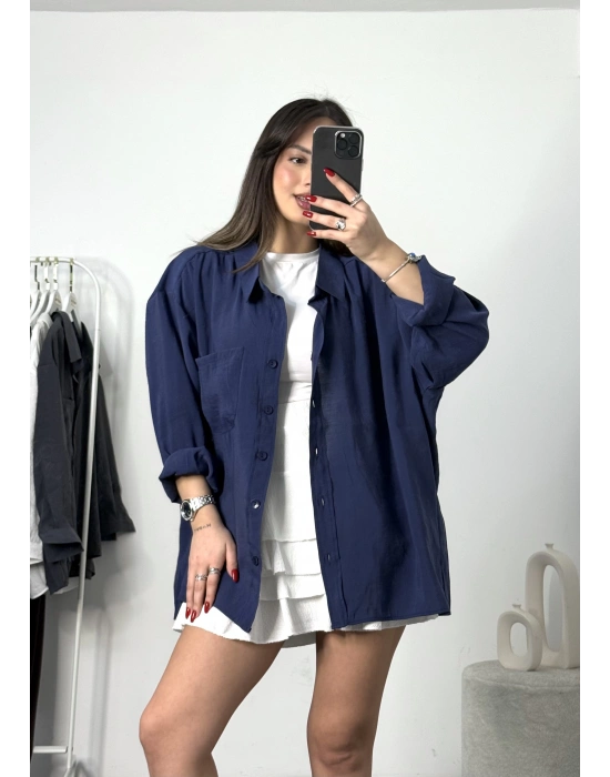 Sadia Dökümlü Gömlek - Lacivert