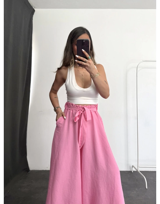 Salaş Keten Pantolon - Pembe