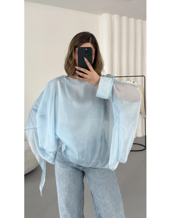 Sally Transparan Bluz - Bebe Mavi