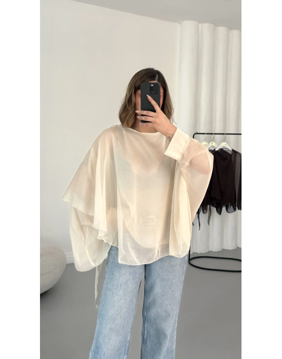 Sally Transparan Bluz - Bej