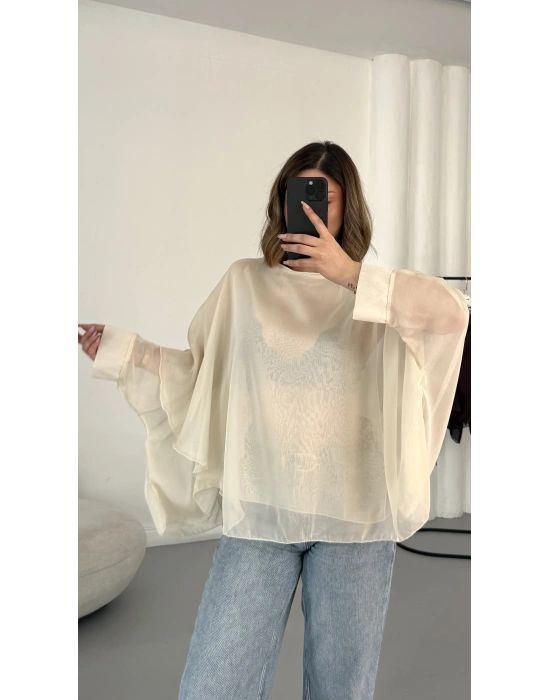 Sally Transparan Bluz - Bej