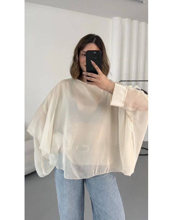 Sally Transparan Bluz - Bej