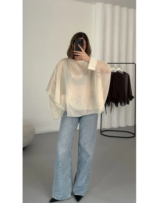 Sally Transparan Bluz - Bej