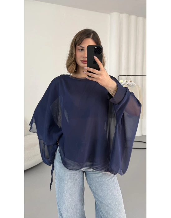 Sally Transparan Bluz - Lacivert