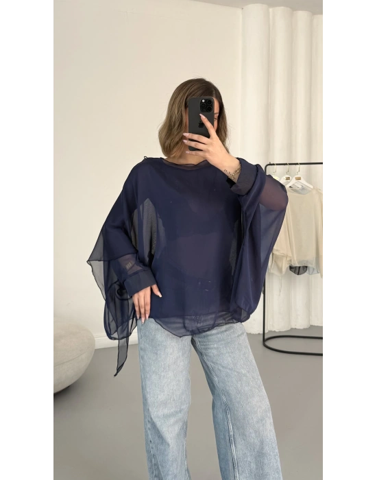 Sally Transparan Bluz - Lacivert