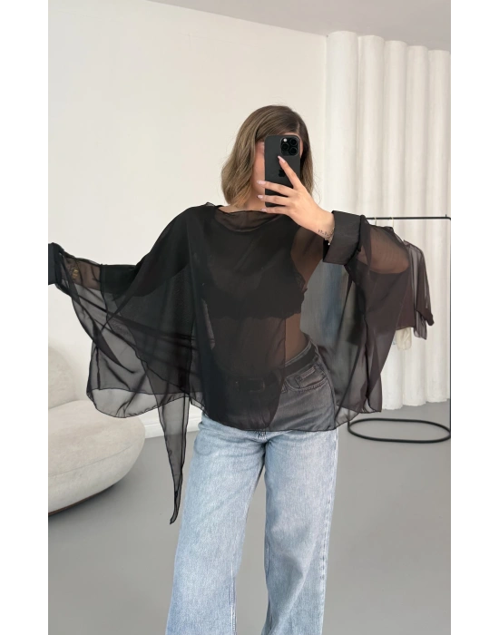 Sally Transparan Bluz - Siyah