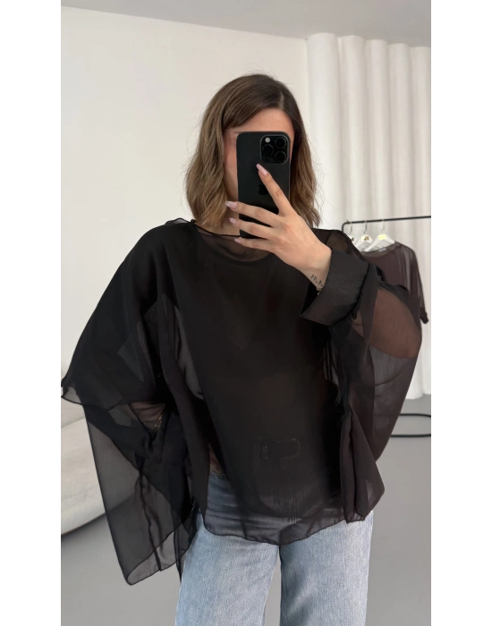Sally Transparan Bluz - Siyah
