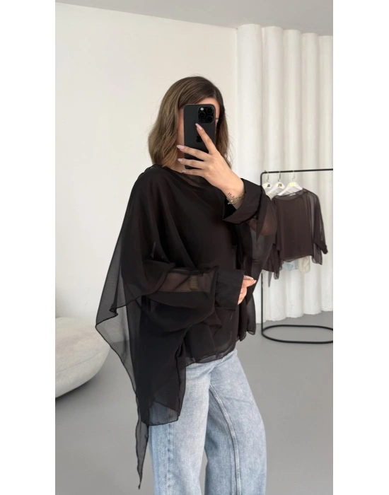 Sally Transparan Bluz - Siyah
