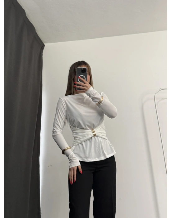 Sandra Toka Detay Bluz - Beyaz