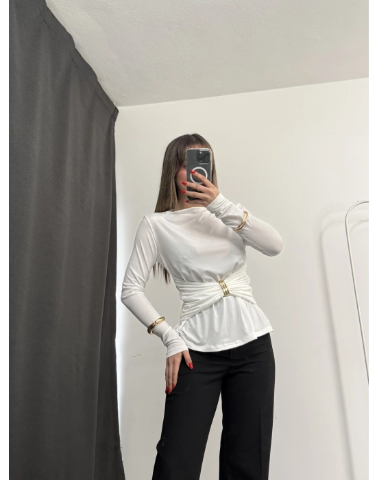 Sandra Toka Detay Bluz - Beyaz